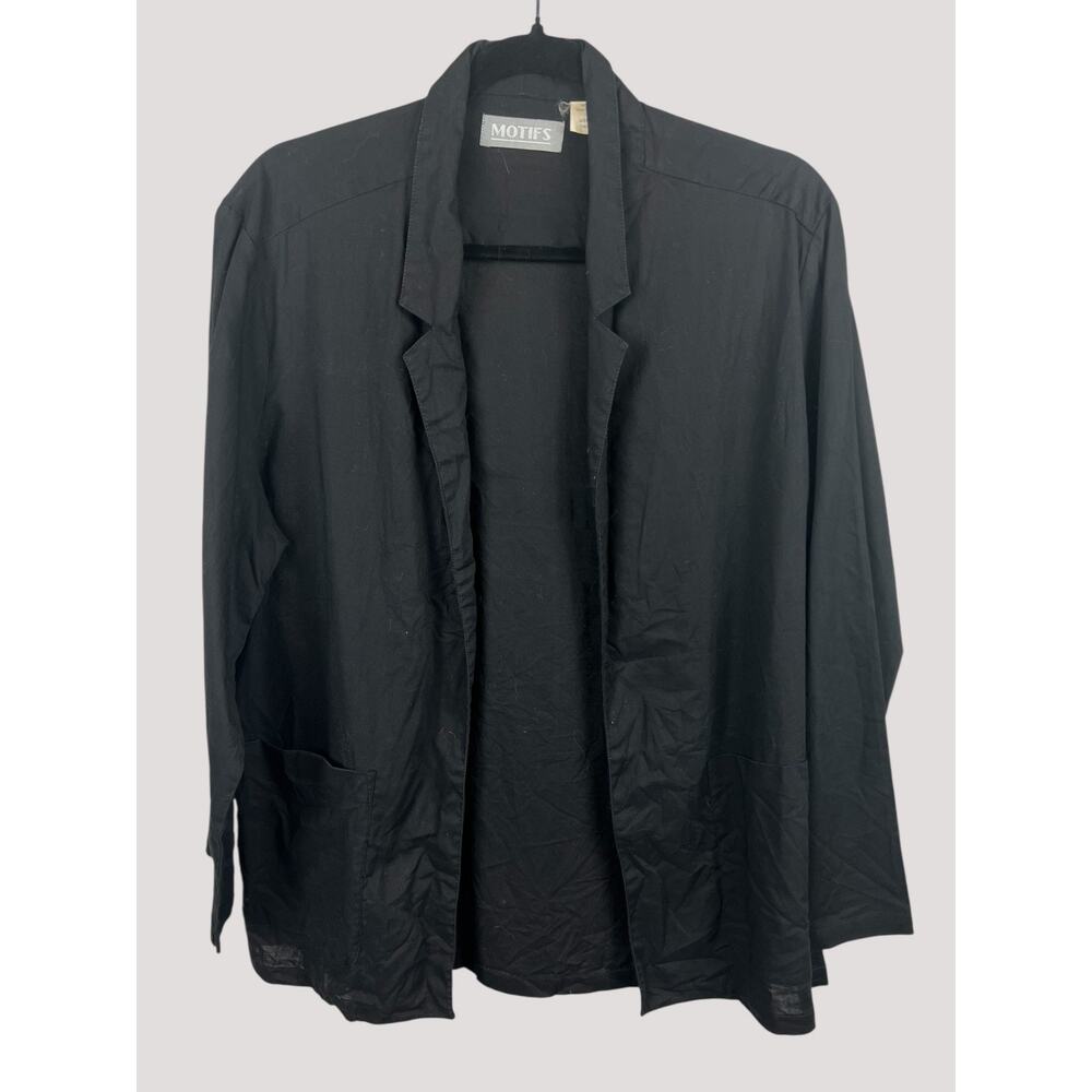 90s Cotton Blazer Black Vintage Motifs Lightweight Jacket Womens‎ Medium